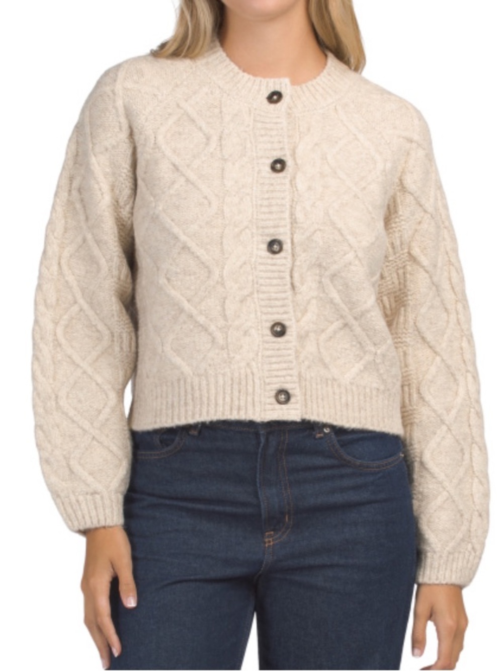 Lucky Brand Button-Front Cable Knit Sweater Cardigan - Cream